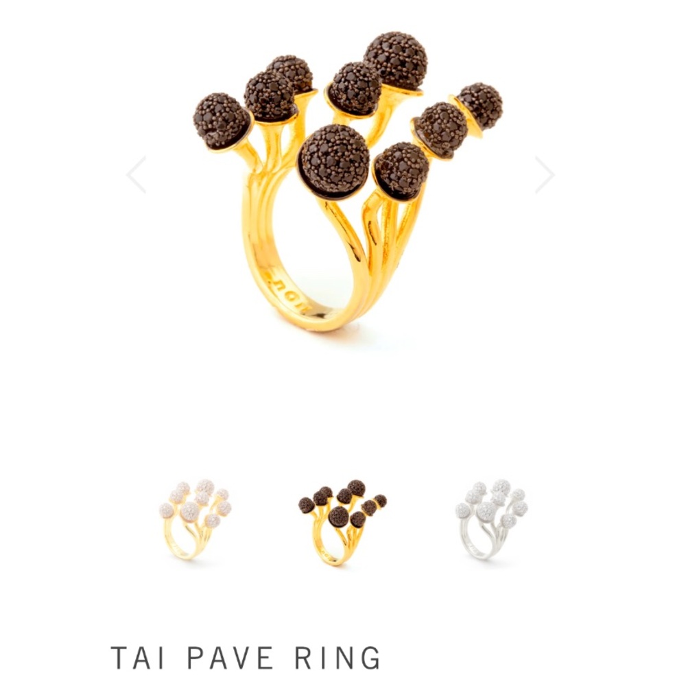 nOir Jewelry Tai Pave Ring Gold Plated Black CZ Size 7 NWT